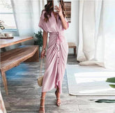 Meryl Satin Tie Front Midi Dress - Spring Coral Ins Street